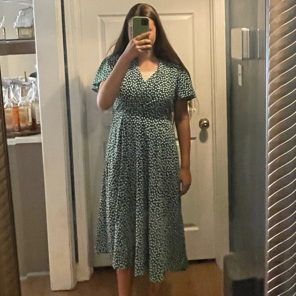 Green floral midi dress